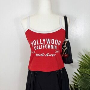 Hollywood California Red Crop Top Y2K Ringer Tank , Size L